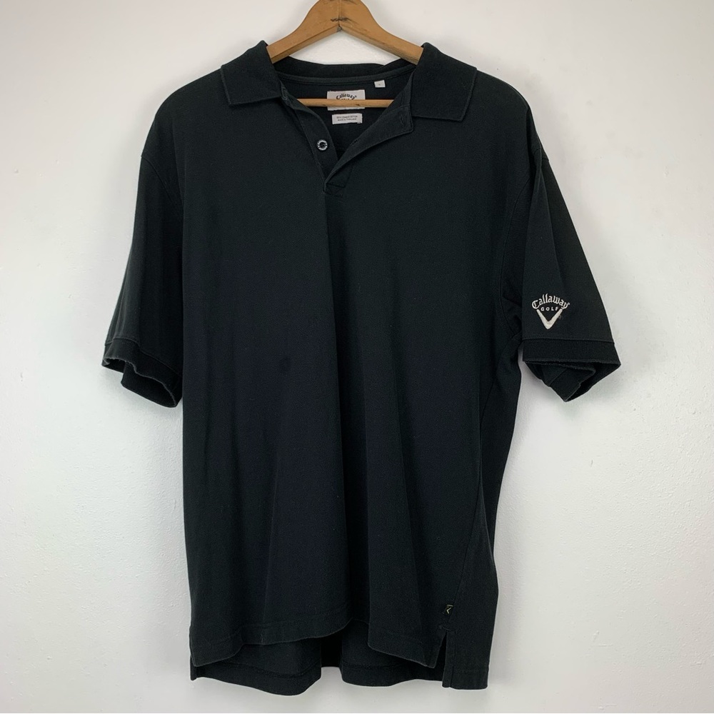 Callaway Shirt Mens Large Golf Polo Black‎ Combed Cotton Logo Embroidered